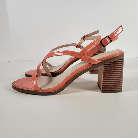 Halston Coral Vegan Leather Croc Pattern Strappy Sandal Block Heels Women Size 9 - Picture 7 of 11